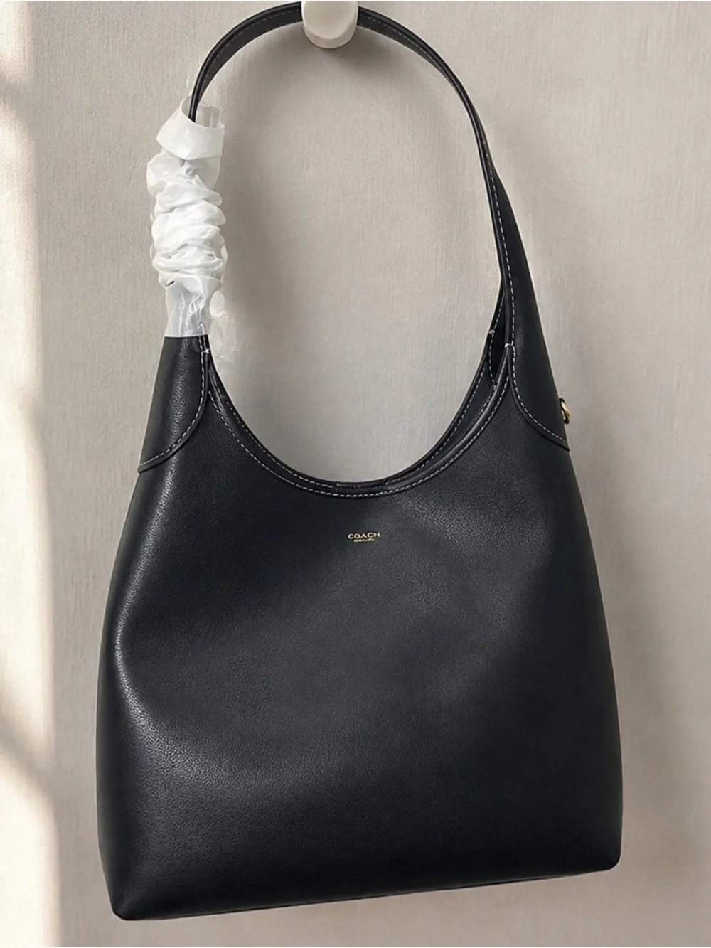 Coach Black Leather Shoulder Hobo with Gold Logo